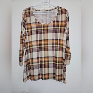 Cato Women's Super Soft Plaid 3/4 Sleeve Blouse - Size 14/16W